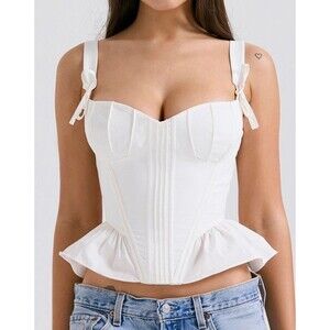 House Of CB Gigou White  Peplum Cotton Corset Top Size Large
